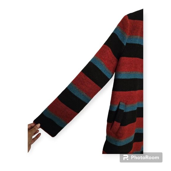 Tulle Multicolor Striped Two Button Snap Closure Car Coat With Pockets Size L - Picture 5 of 5